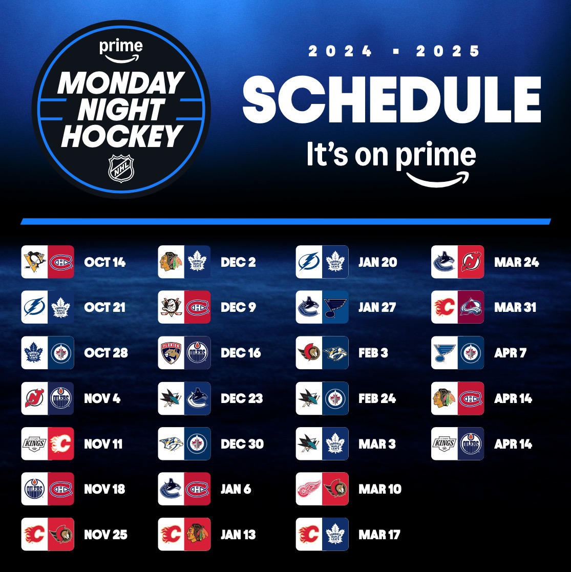 Prime Monday Night hockey Schedule