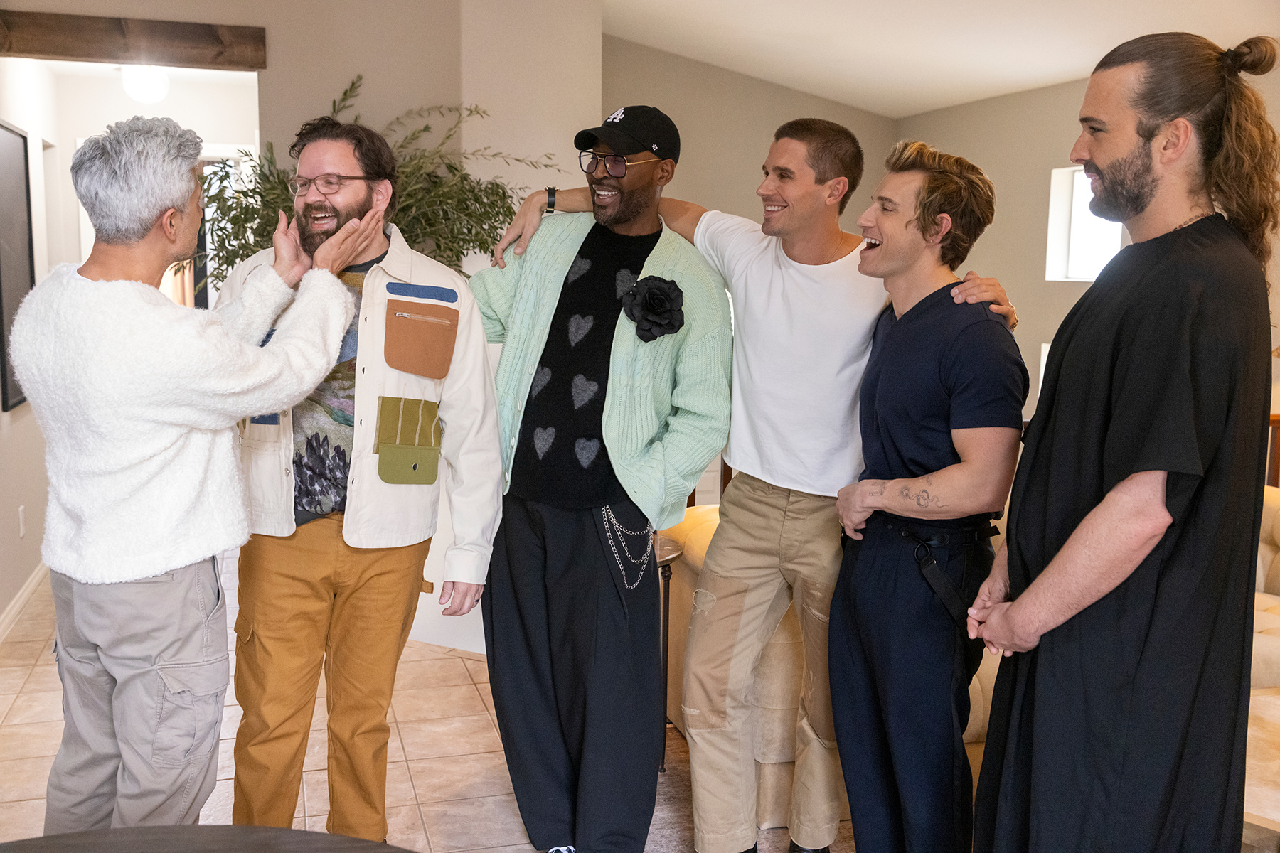 Queer Eye. (L to R) Tan France, Sean Critchfield, Karamo Brown, Antoni Porowski, Jeremiah Brent, Jonathan Van Ness in episode 901 of Queer Eye. Cr. Ilana Panich-Linsman © 2024