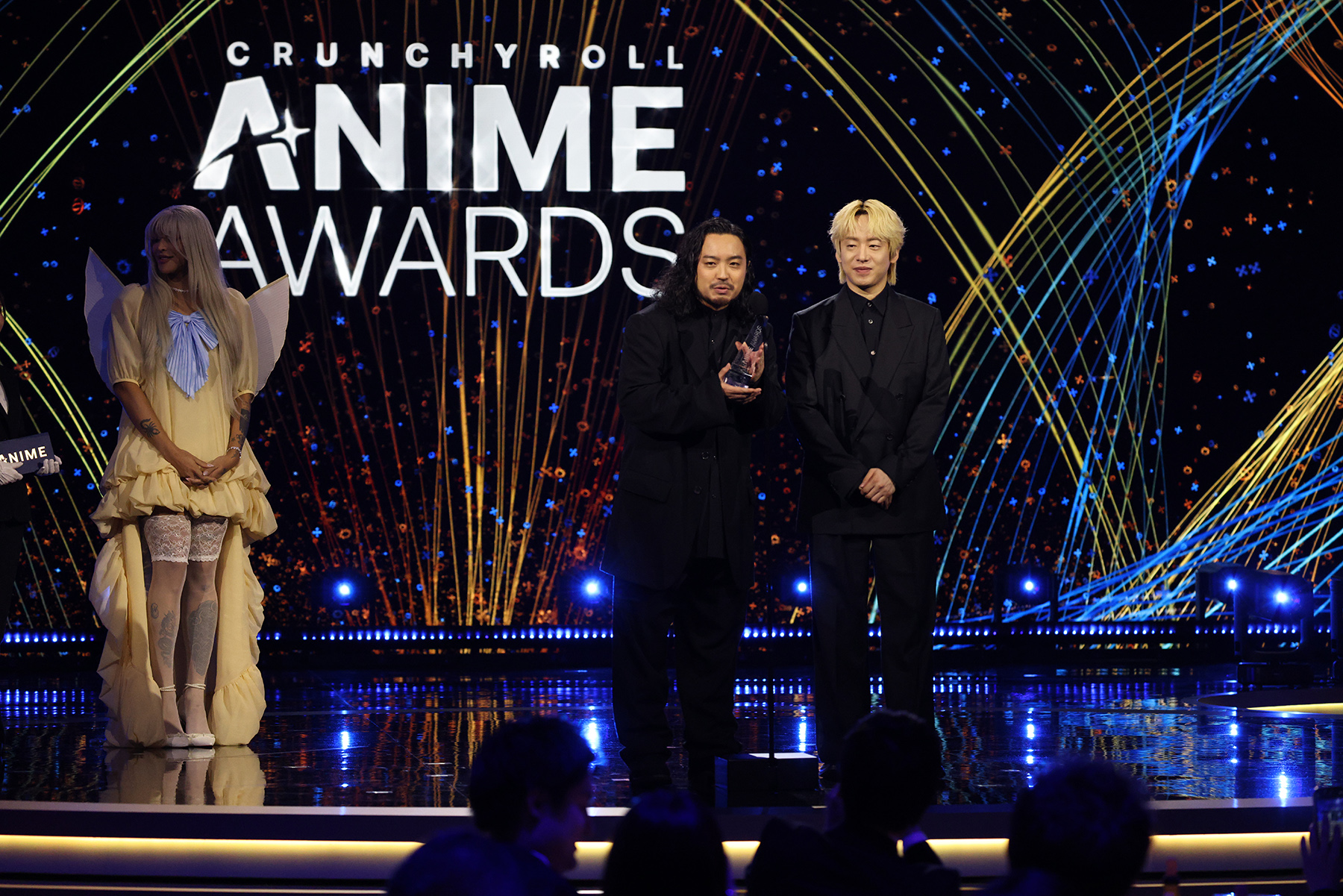 Creepy Nuts accepting the award for Best Anime Song at the 2025 Crunchyroll Anime Awards
