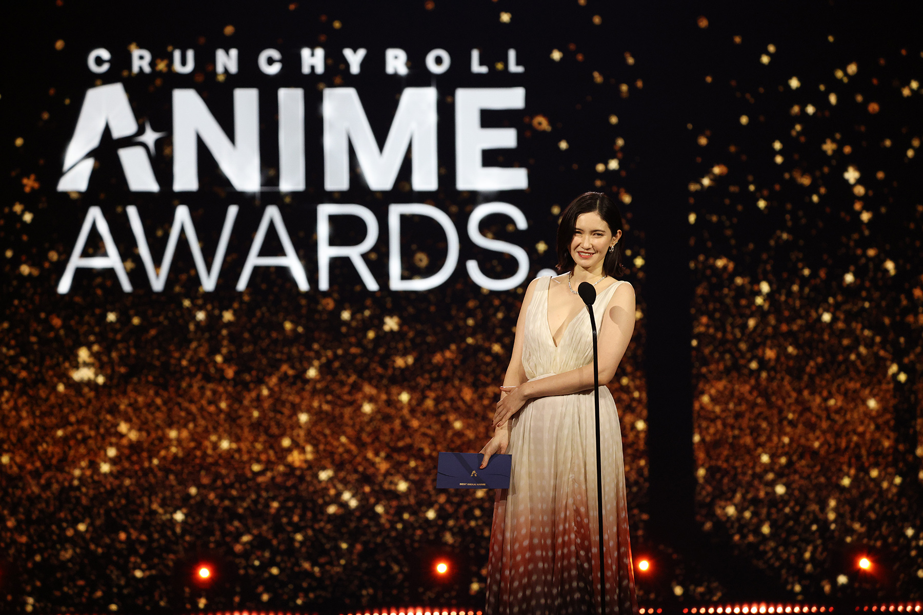 Saya Ichikawa presenting Best Isekai Anime onstage at the 2025 Crunchyroll Anime Awards on May 25 2025 in Tokyo Japan