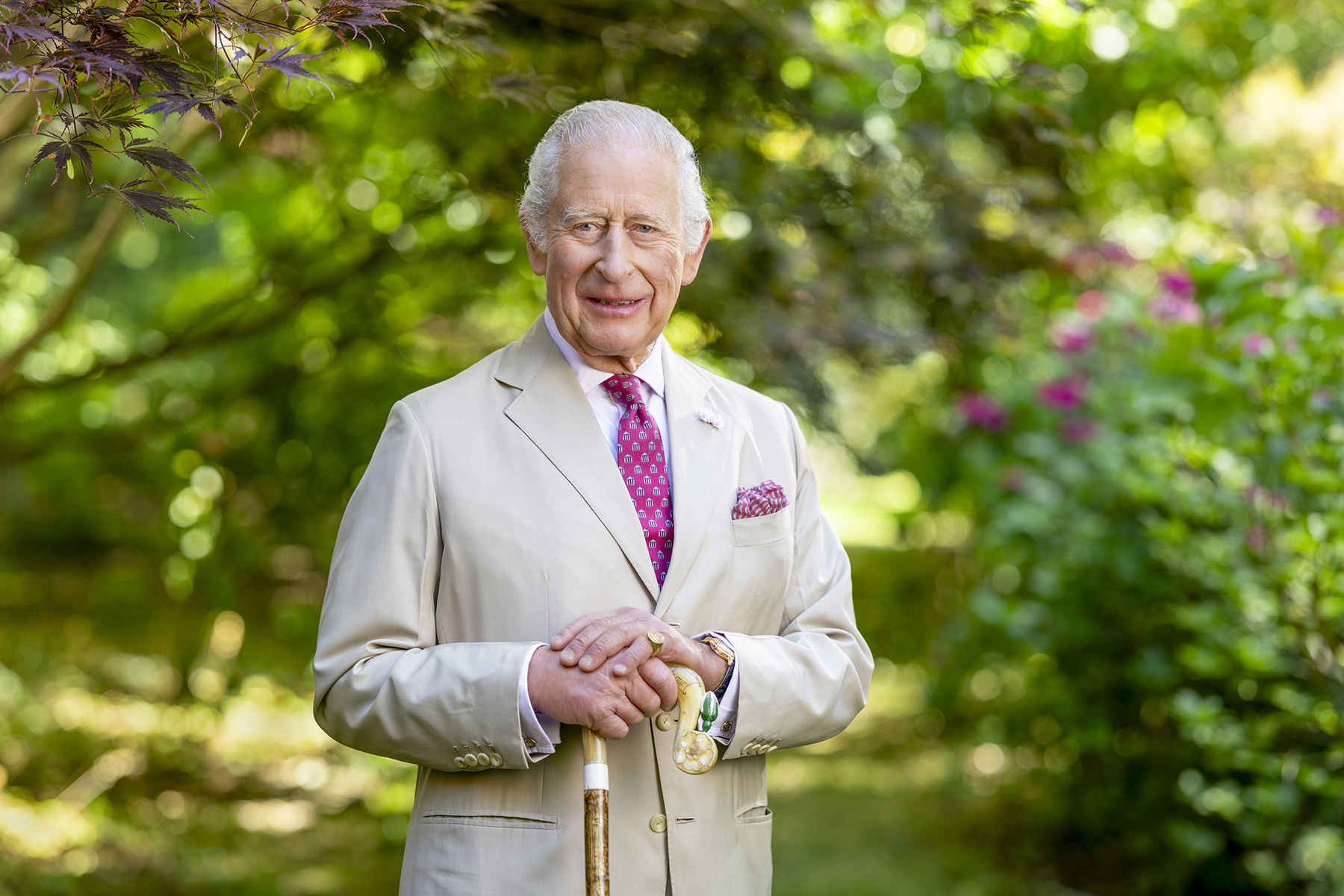 His Majesty King Charles photographed in the Arboretum at Highgrove House, July 2025, by portrait photographer Millie Pilkington, for Amazon Documentary Finding Harmony: A King’s Vision