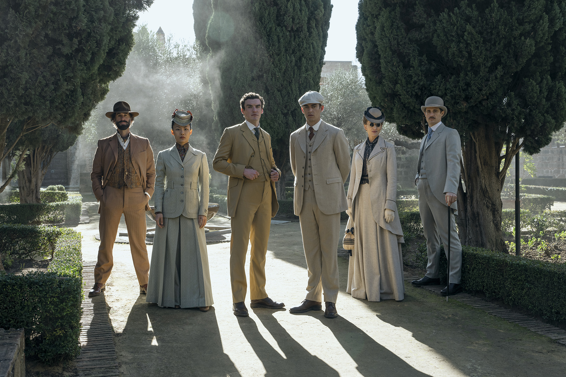 Joseph Fiennes, Zine Tseng, Dónal Finn, Hero Fiennes Tiffin, Natascha McElhone, Max Irons. Photo credit: Daniel Smith/Prime