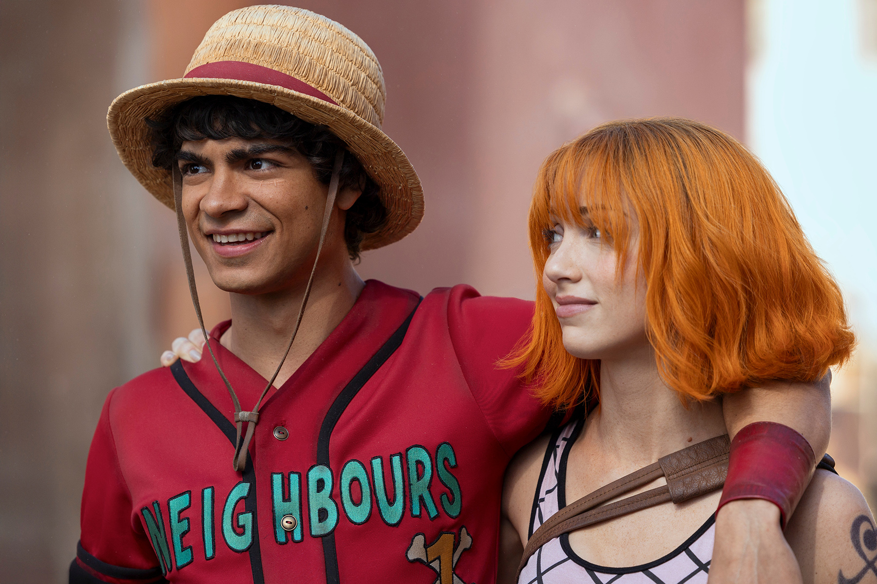 One Piece. (L to R) Iñaki Godoy as Monkey D. Luffy, Emily Rudd as Nami in season 2 of One Piece. Cr. Casey Crafford/Netflix © 2026