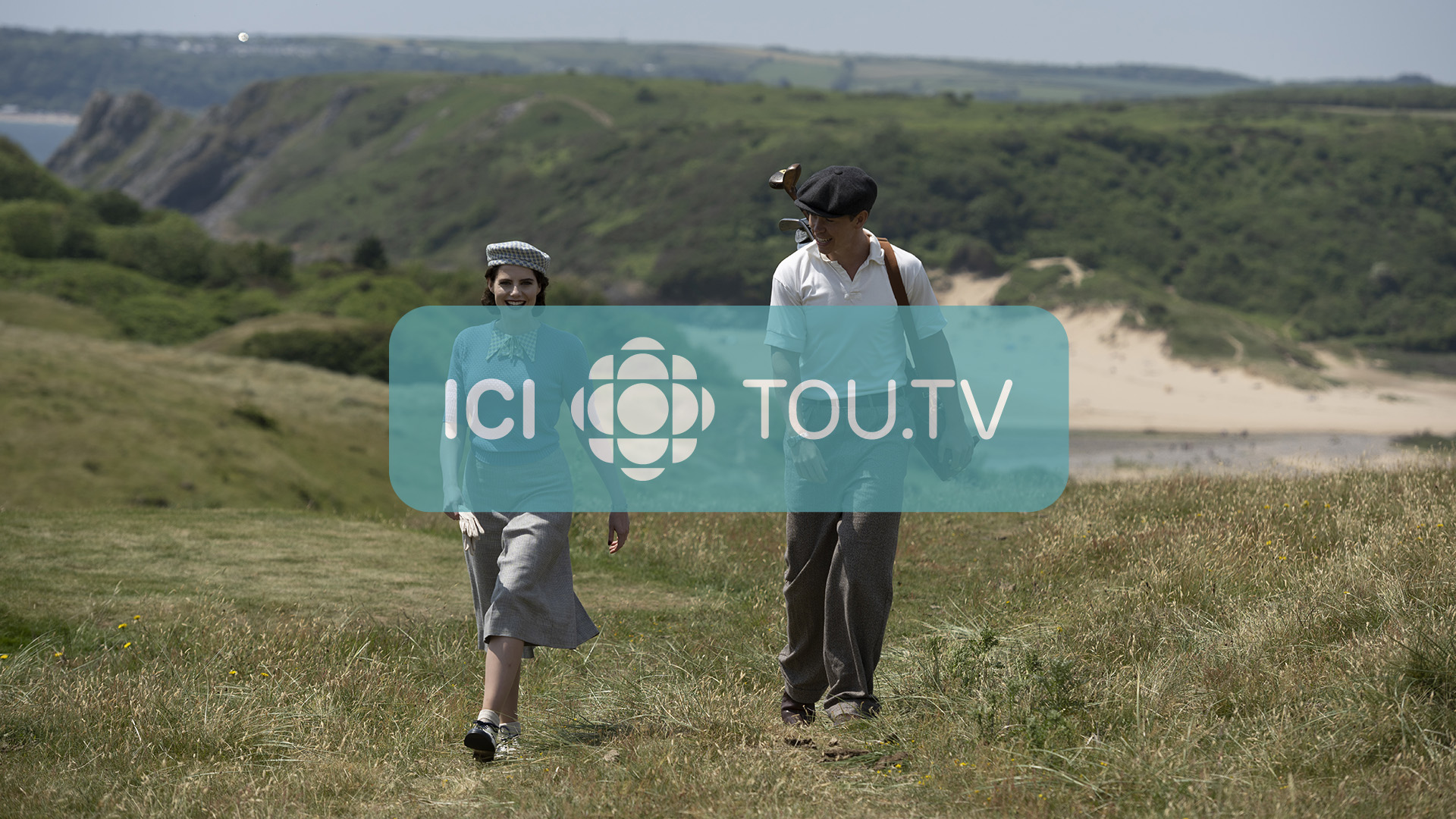 Golf Course Scene: Lucy Boynton as Frankie (Lady Frances Derwent) with Will Poulter as Bobby Jones